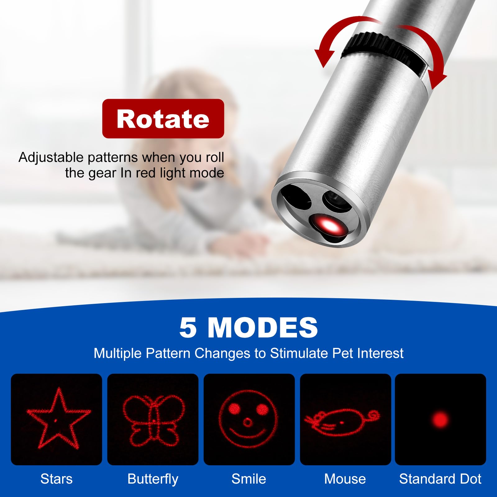 Damflew pointeur laser USB rechargeable, sessions prolongées sans piles
