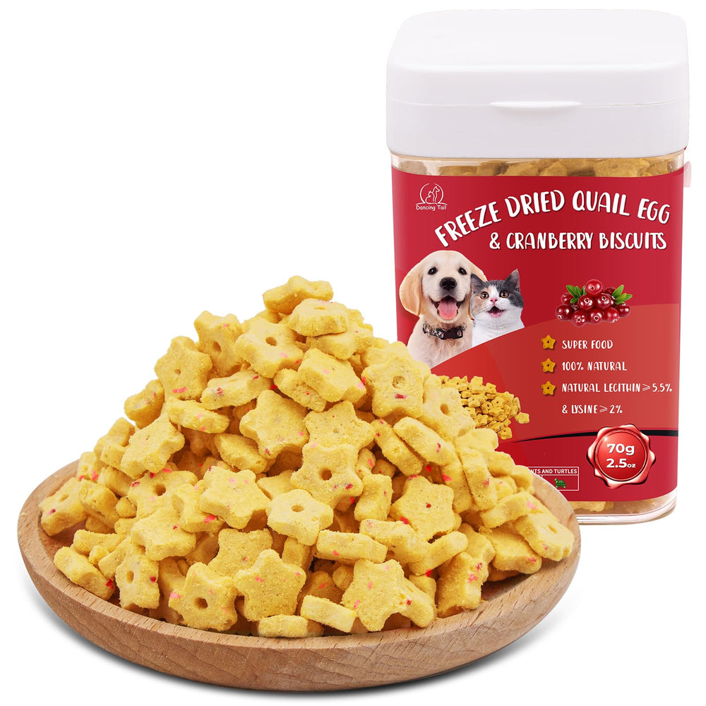 Friandise Dancing Tail: cubes œuf de caille et cranberry pour chiens et chats.