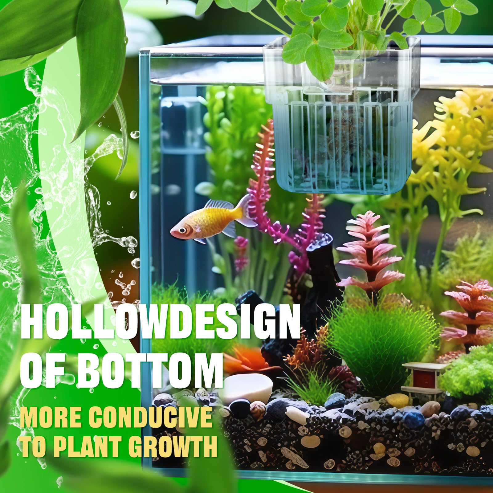 Porte-plante aquarium Dandat format compacte, taille adaptée pour insertion et entretien faciles.