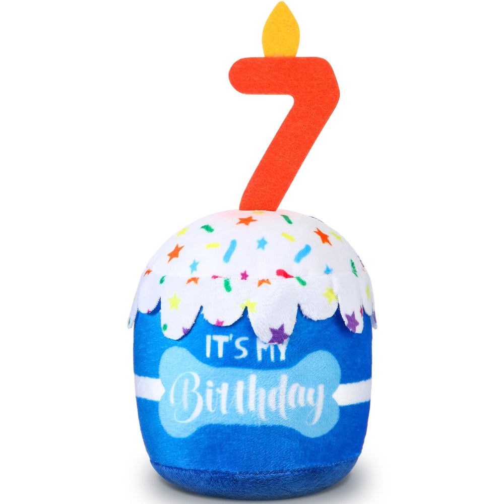 Dansydaisy gâteau-anniversaire-chien bleu, jouet festif pour fêtes et photos.
