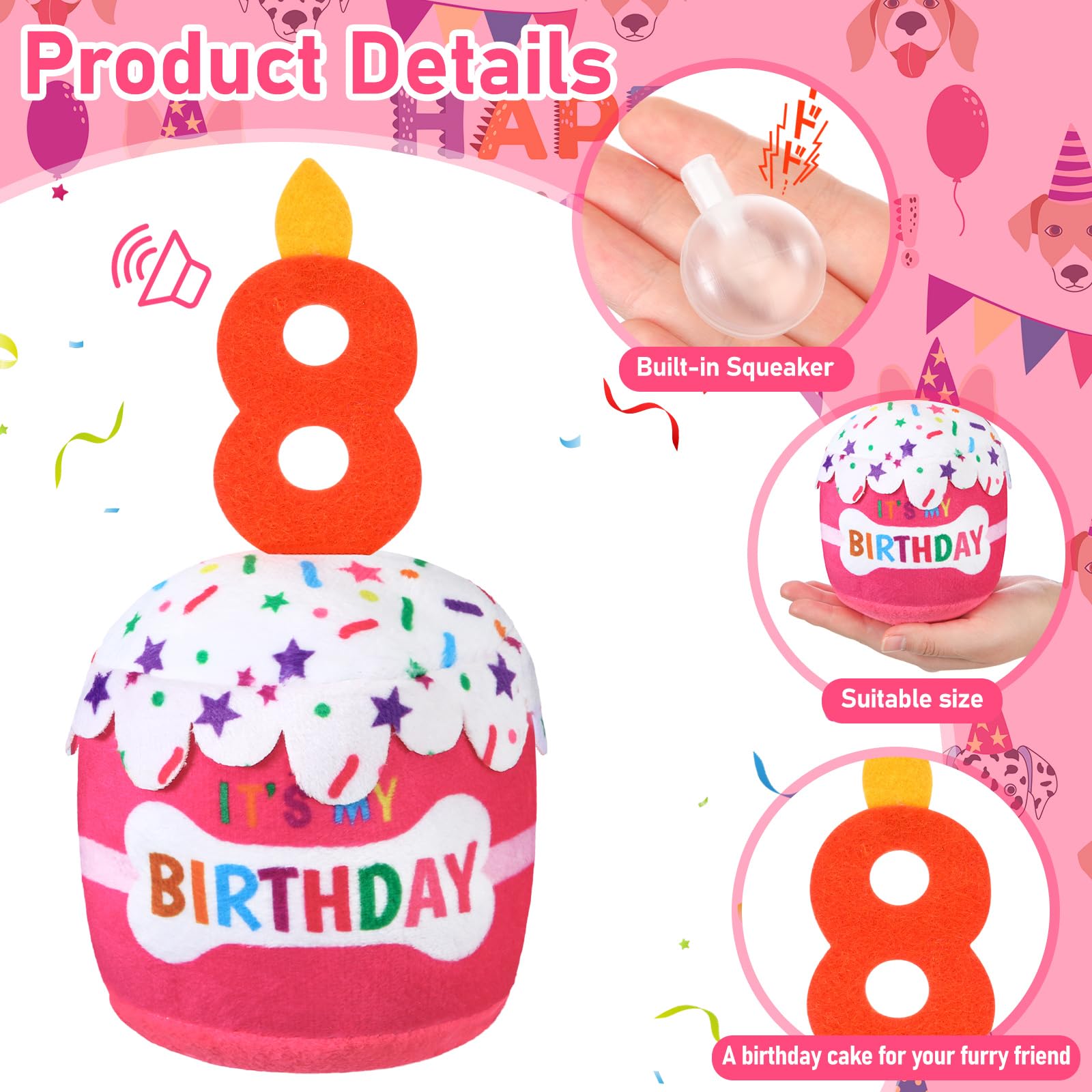 Dansydaisy gâteau anniversaire chien rose design 3D, met en valeur l'esprit fête.