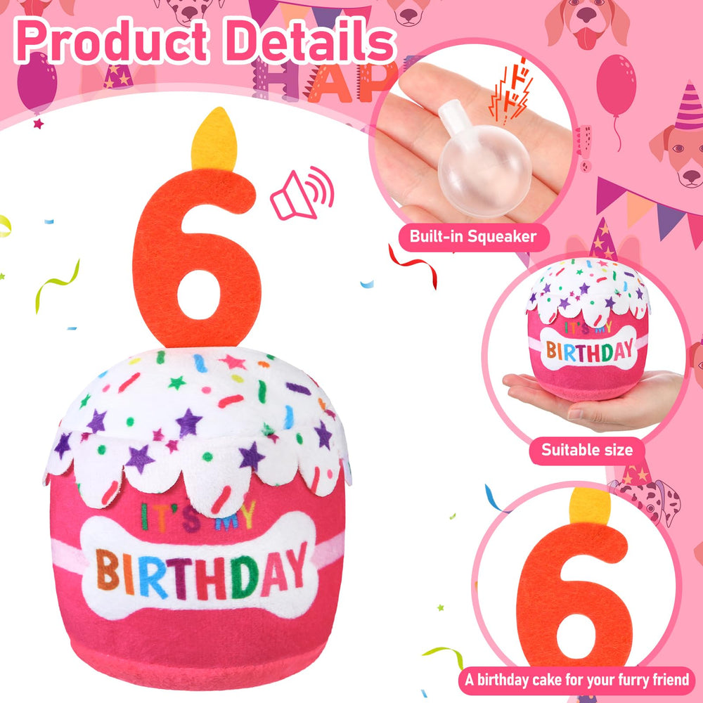 Dansydaisy peluche gâteau-chien rose, parfait pour anniversaires.