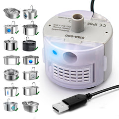 Pompe Daoxuan SMA-800 pour fontaine chat, emballage et guide d’installation.