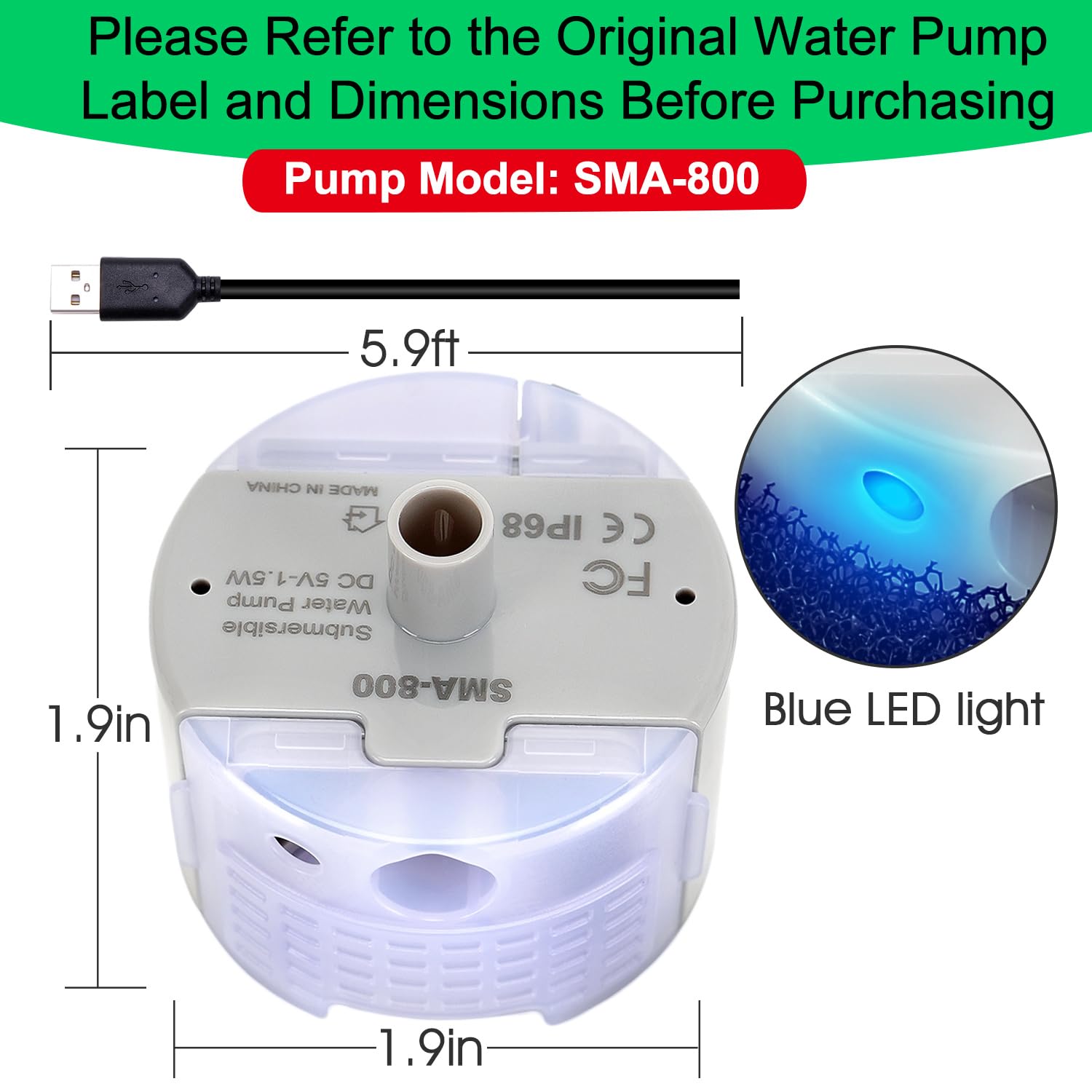Pompe Daoxuan SMA-800 en acier inoxydable, durable et adaptée à une fontaine pour chat.