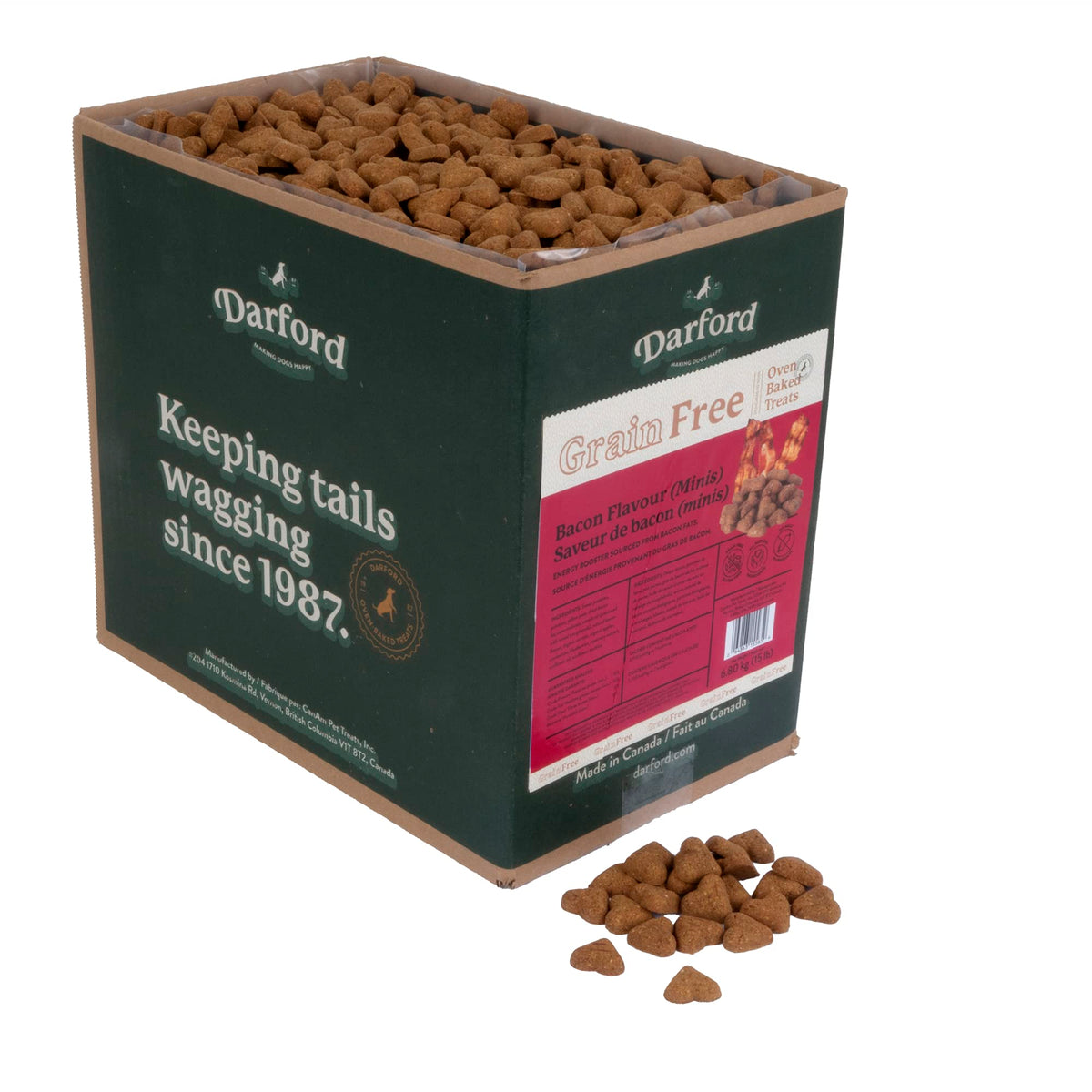 Friandise Darford Minis cœur bacon sans céréales, snack sain pour chien.