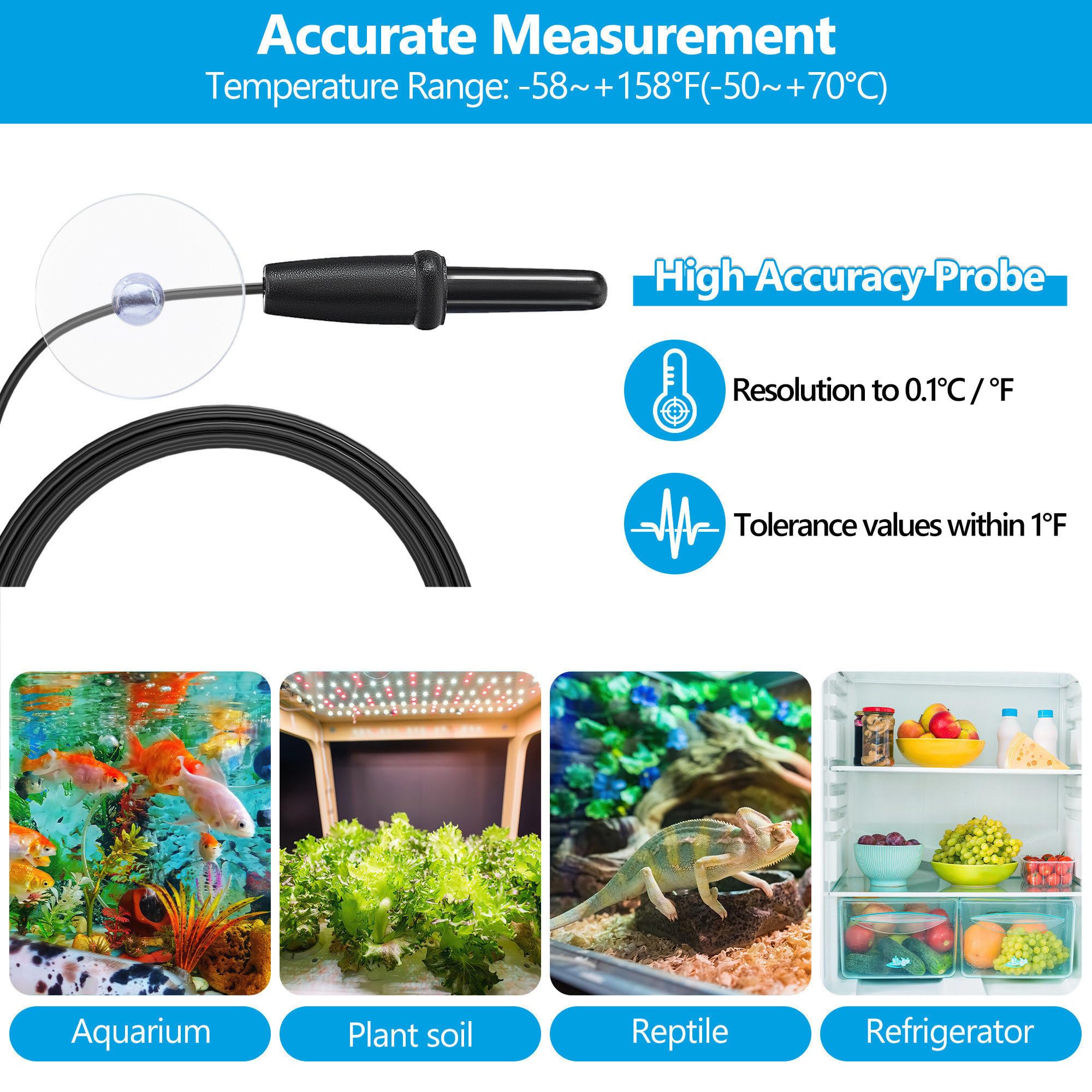 DaToo thermometre aquarium digital avec ventouse pour fixation fiable.