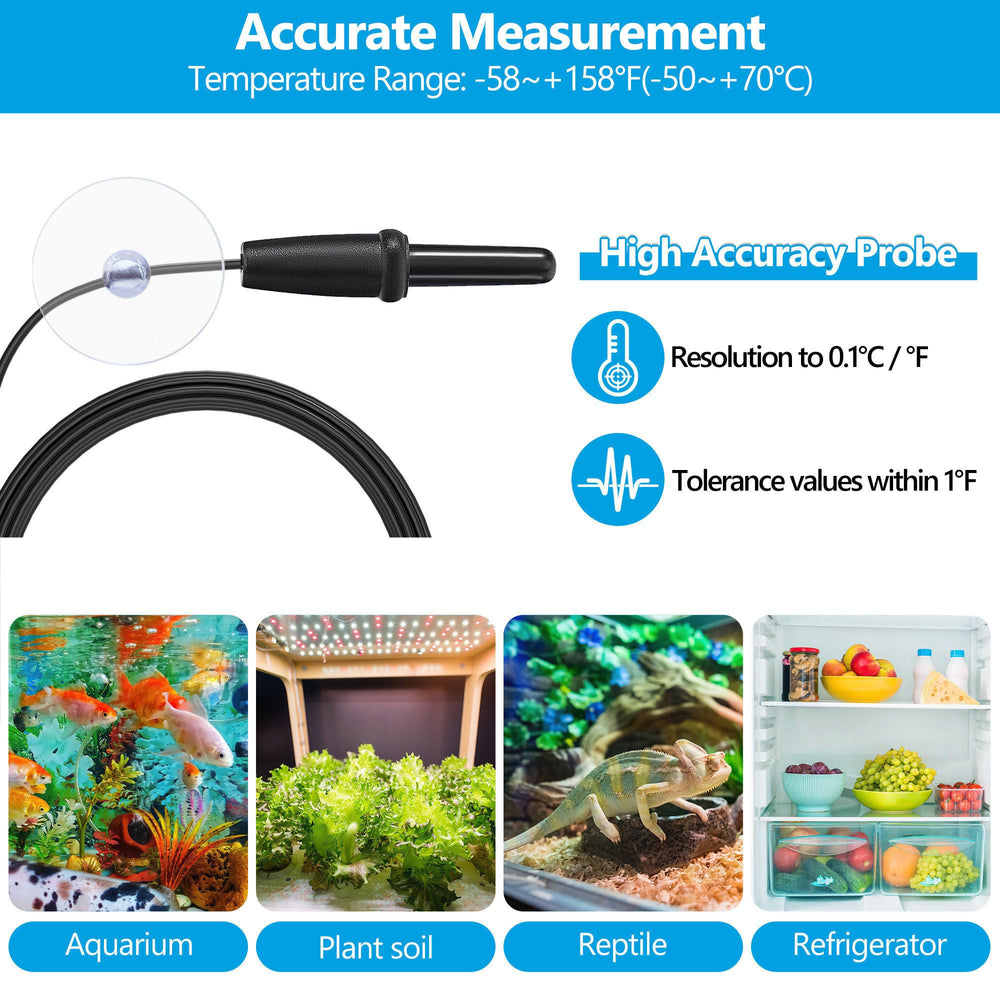 DaToo Thermomètre d'aquarium avec sonde en acier inoxydable pour une mesure fiable.