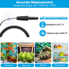 DaToo Thermomètre d'aquarium avec sonde en acier inoxydable pour une mesure fiable.