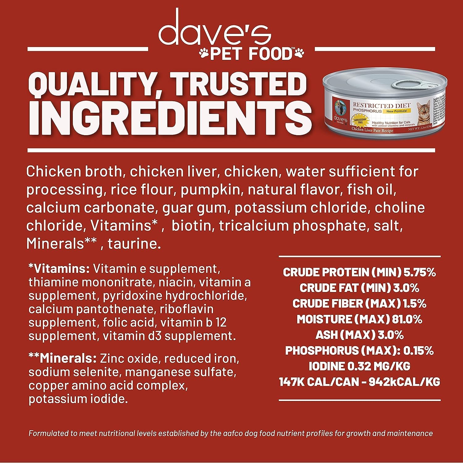 Dave's Pet Food 17 vitamines et minéraux essentiels pour chat.