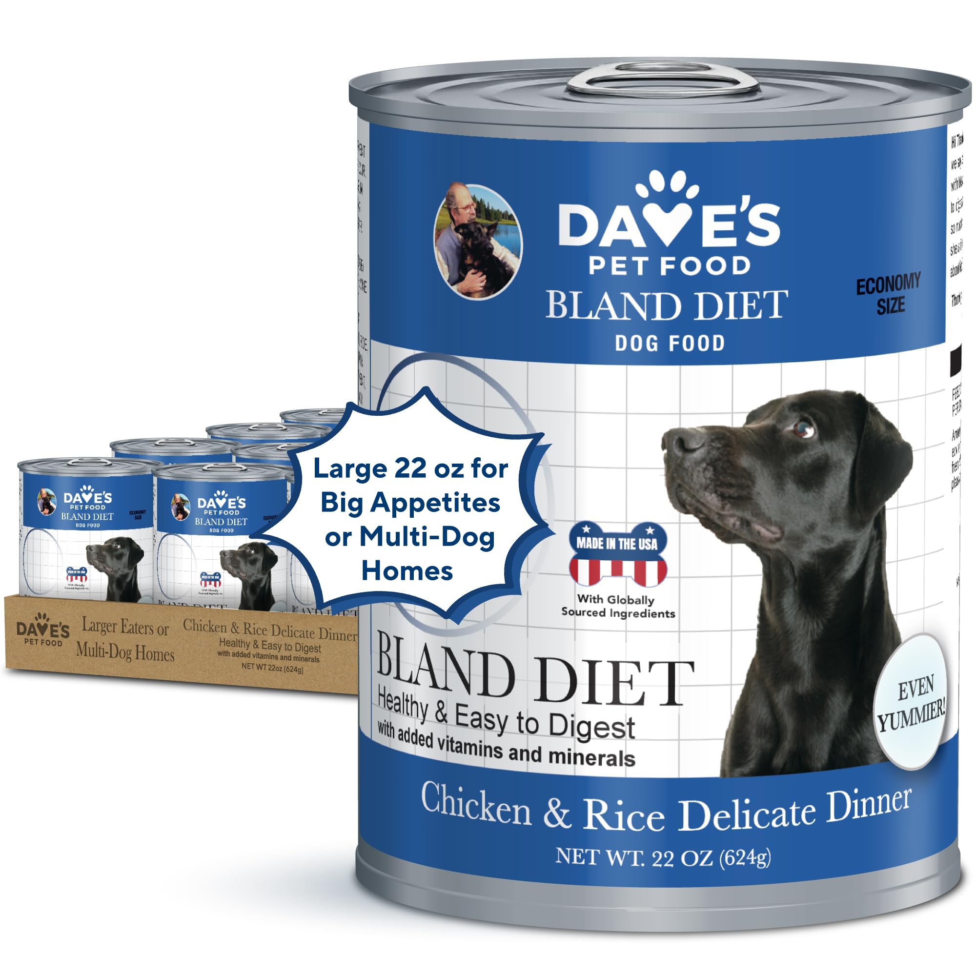 Dave's Pet Food Bland Diet – texture pâté douce, facile à mâcher pour chiens sensibles.
