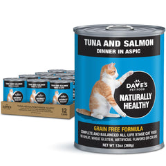 Dave's Pet Food – pâtée thon-saumon en aspic, boîte prête à servir pour le chat.
