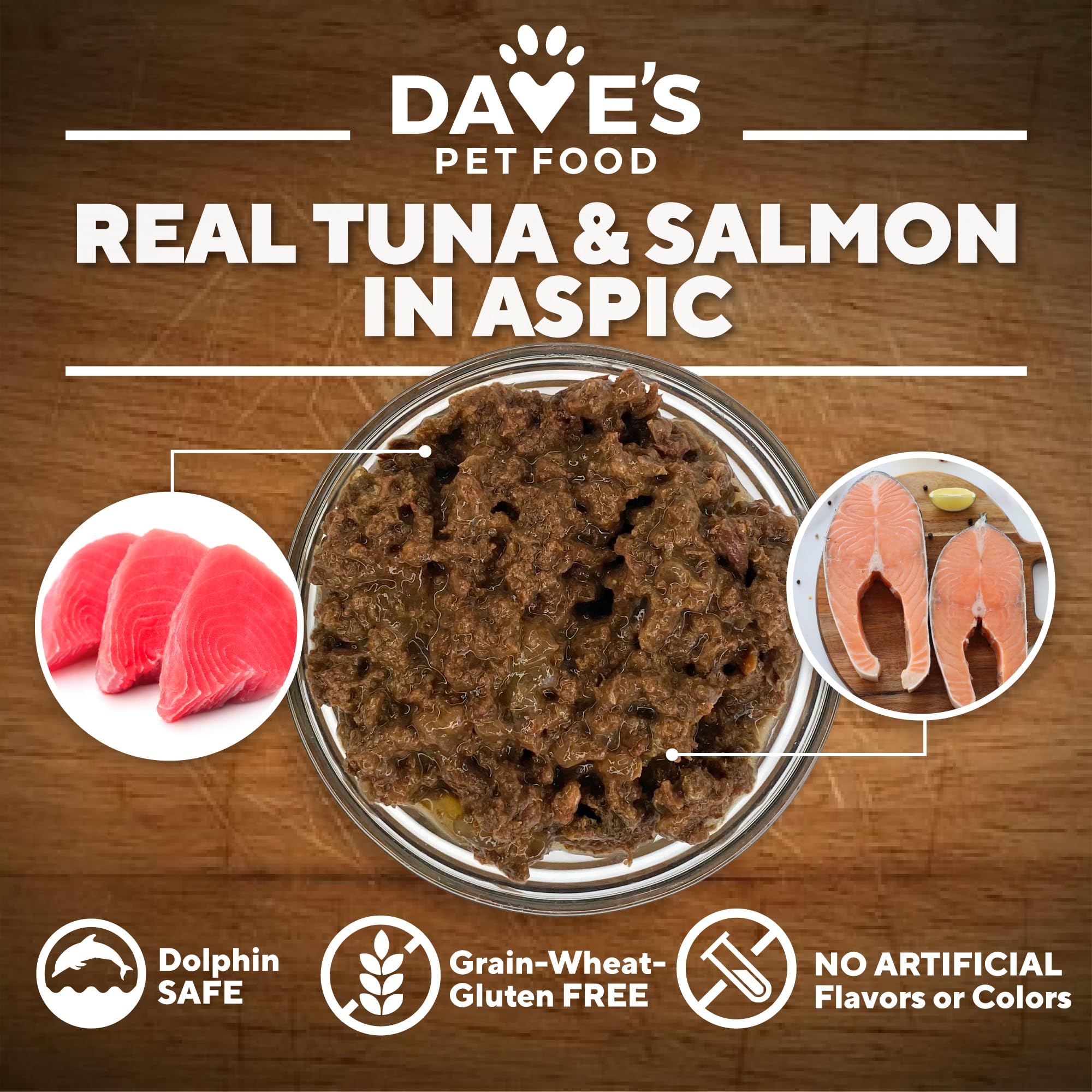 Dave's Pet Food – ingrédients sans céréales et riche en protéines thon et saumon.