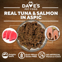 Dave's Pet Food – ingrédients sans céréales et riche en protéines thon et saumon.