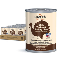Conserve Dave's Pet Food avec foie de dinde, 95% protéines simples pour chiens sensibles
