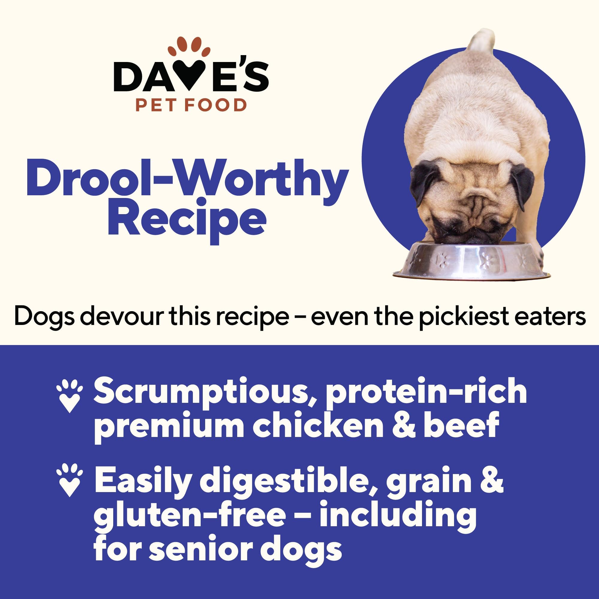 Emballage pratique de Dave's Pet Food avec 12 boîtes de pâtée.