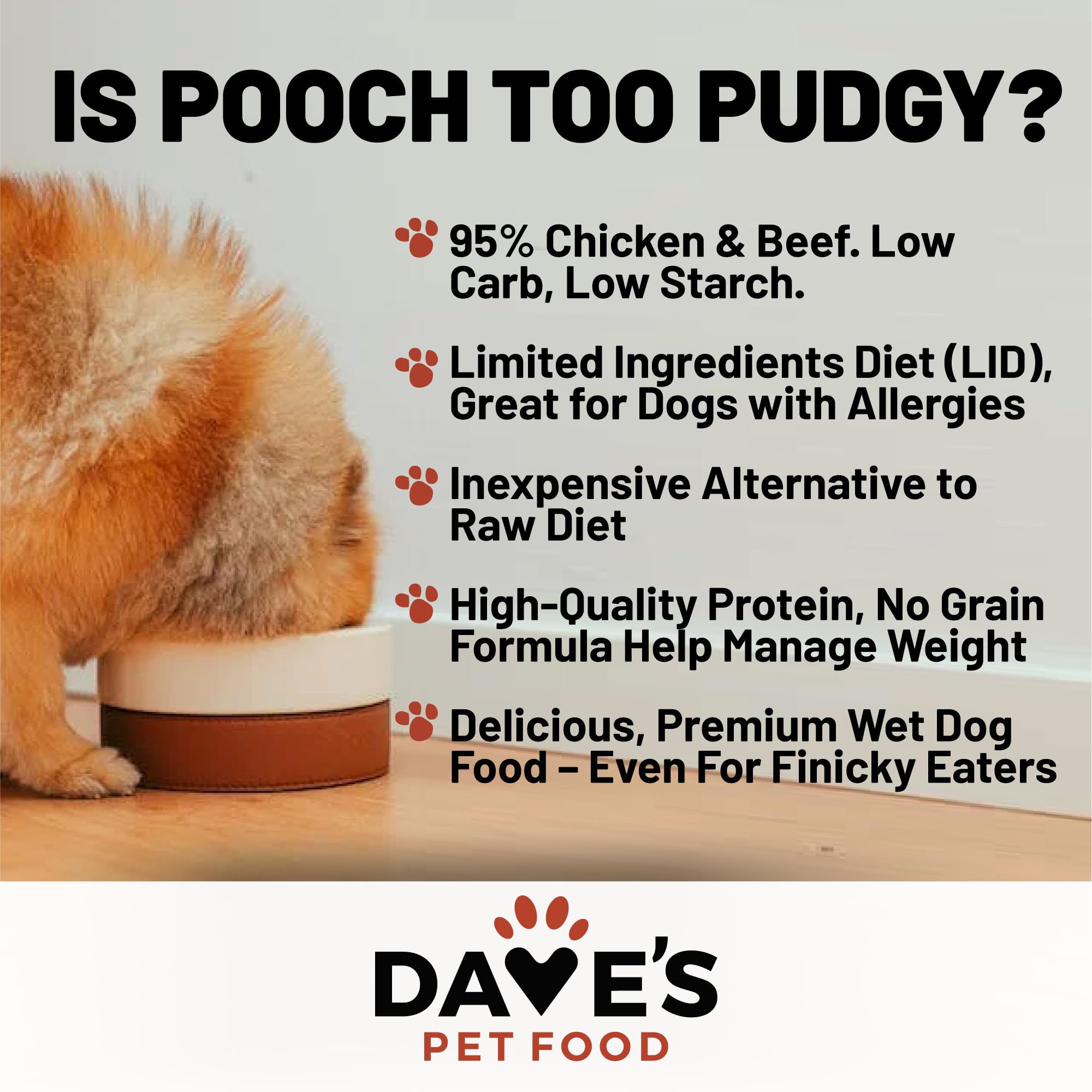 Étiquette Dave's Pet Food sans céréales et formule limitée.