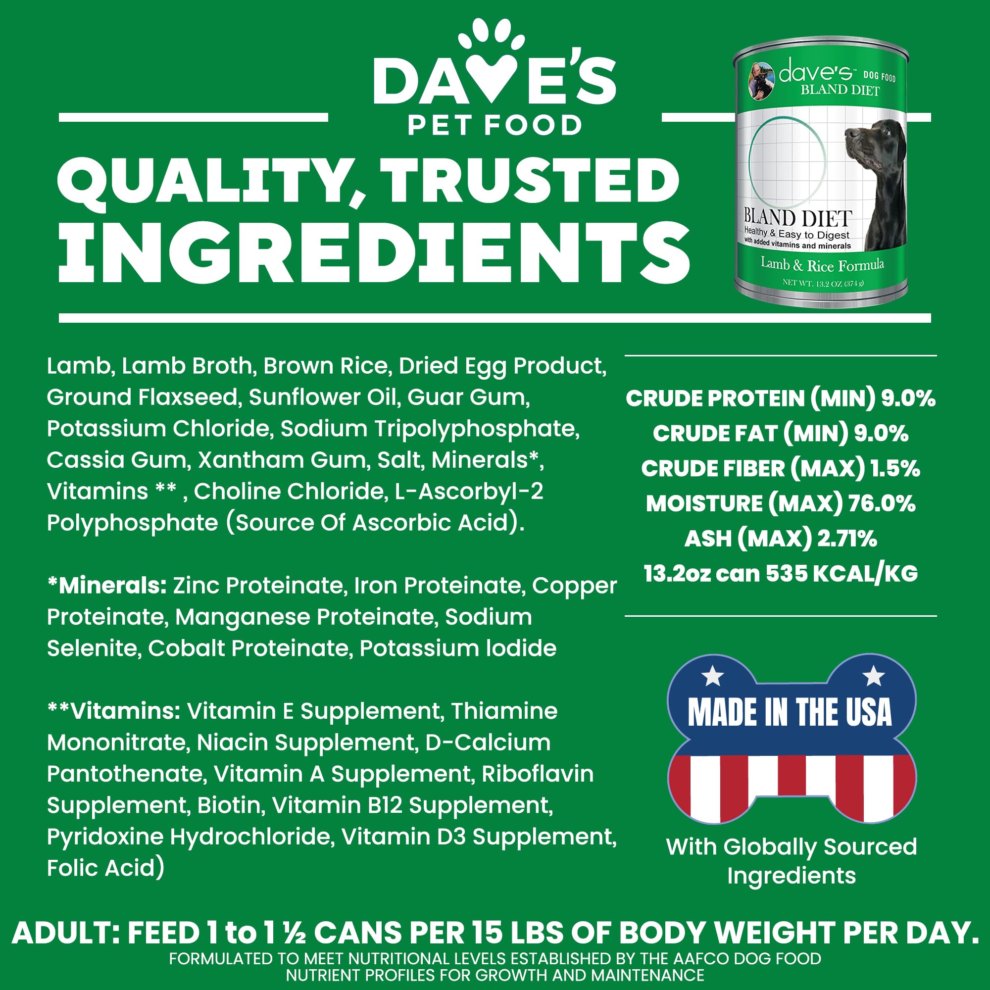 Dave's Pet Food formule-ingredients-limites : ingrédients simples et choix responsables.