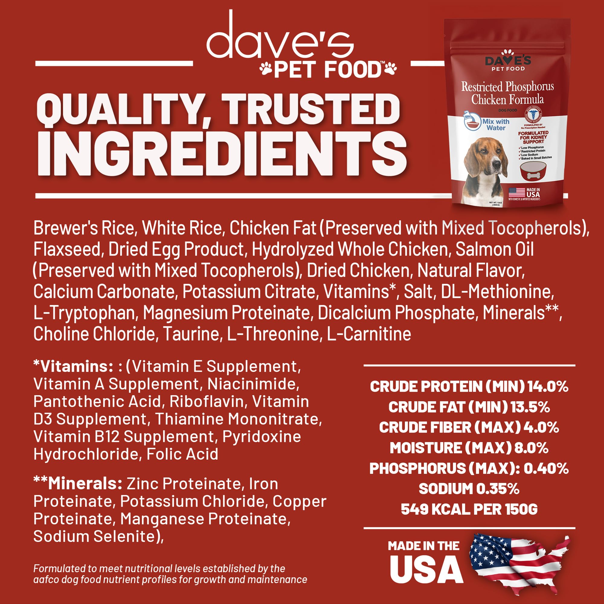 Dave’s Pet Food Kidney Support portion pratique – sachet unique pour les repas.
