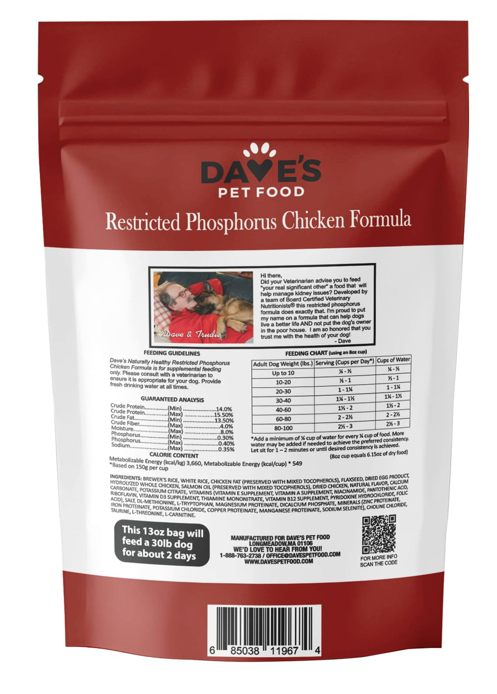 Dave’s Pet Food Kidney Support bol chien – présentation attrayante pour l’appétit.