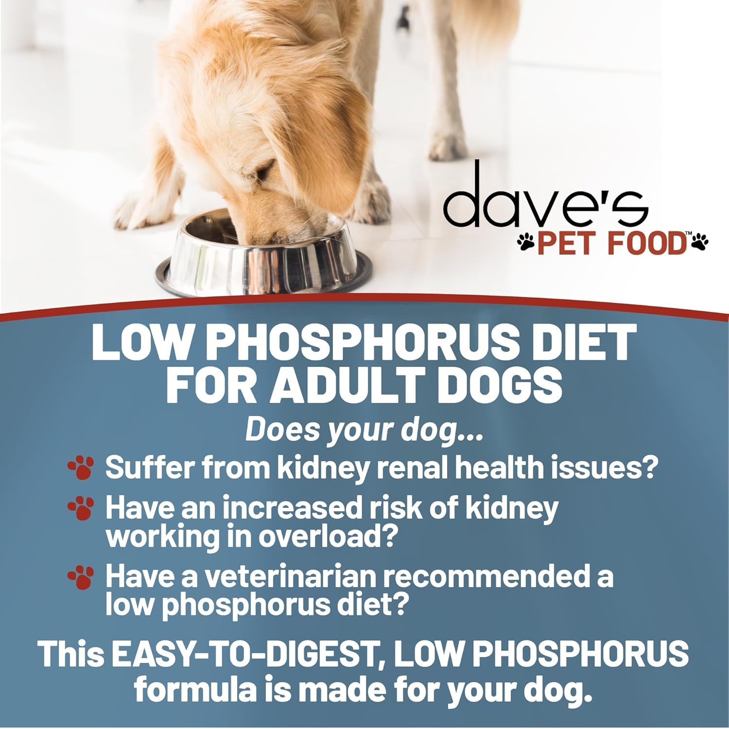 Dave’s Pet Food Kidney Support texture ajustable avec plus d’eau pour hydratation.