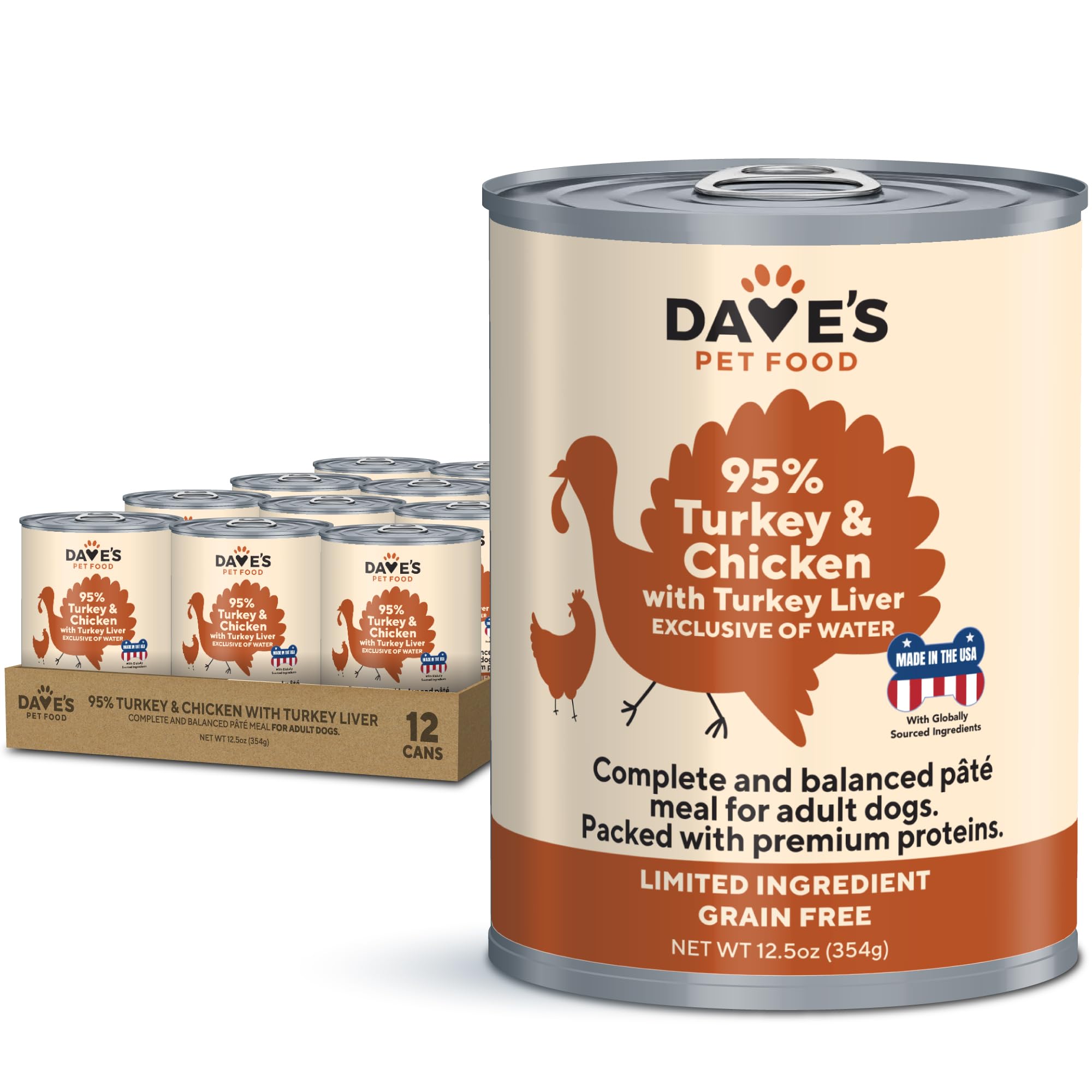 Dave's Pet Food – conserve avec dinde et poulet, ingrédients limités pour chiens.