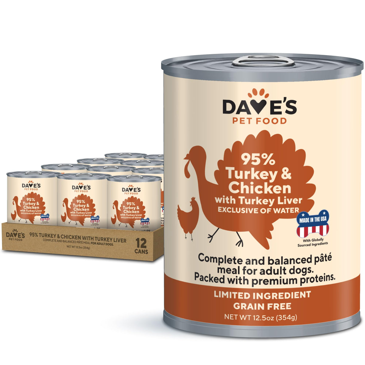Dave's Pet Food – conserve avec dinde et poulet, ingrédients limités pour chiens.