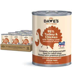 Dave's Pet Food – conserve avec dinde et poulet, ingrédients limités pour chiens.