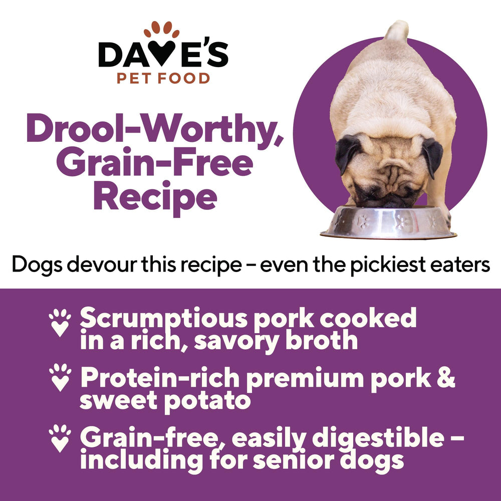 Dave's Pet Food nourriture humide porc et patate douce, idéal comme topping sain