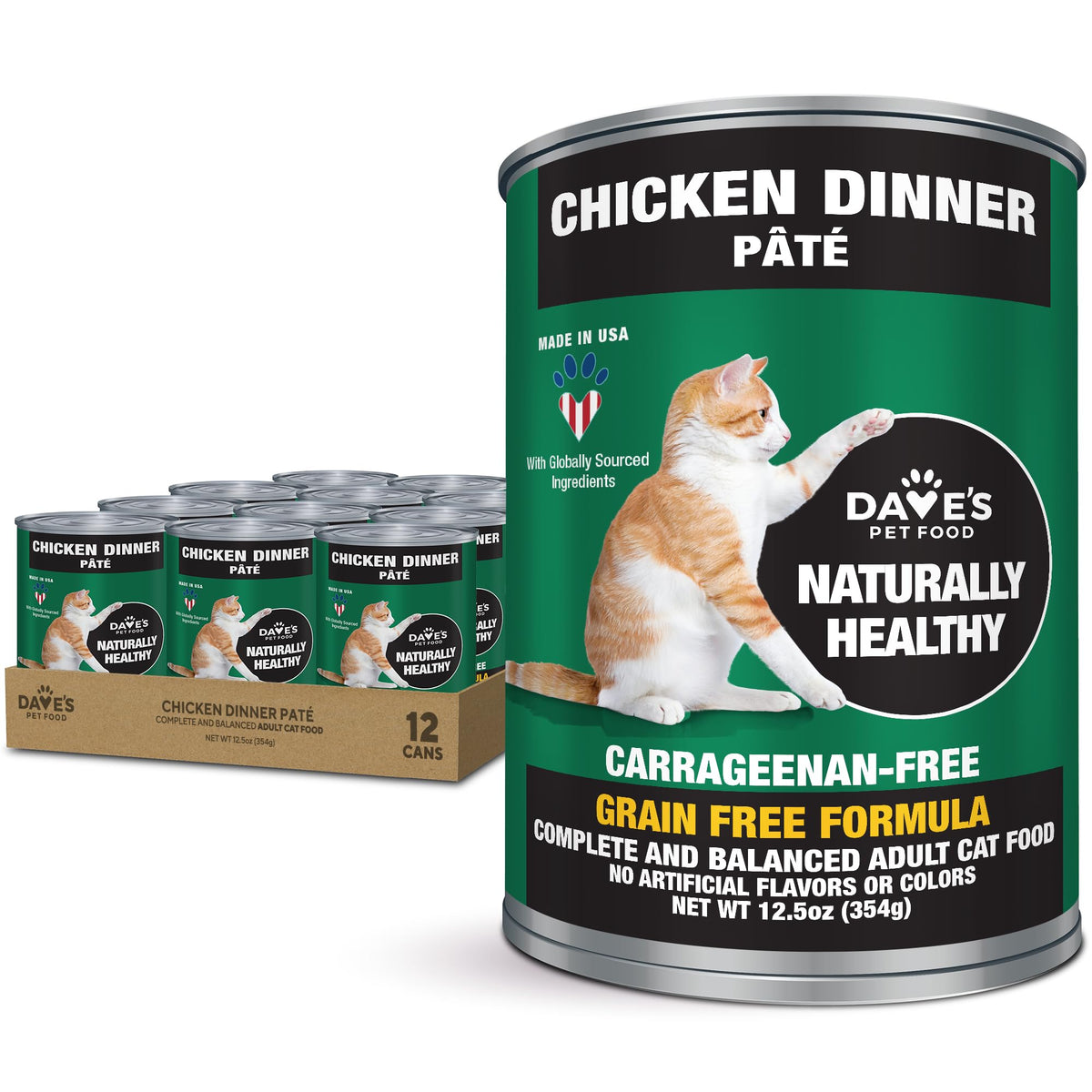 Dave's Pet Food Pâté chat poulet sans gluten, pack 12, pratique pour l'alimentation