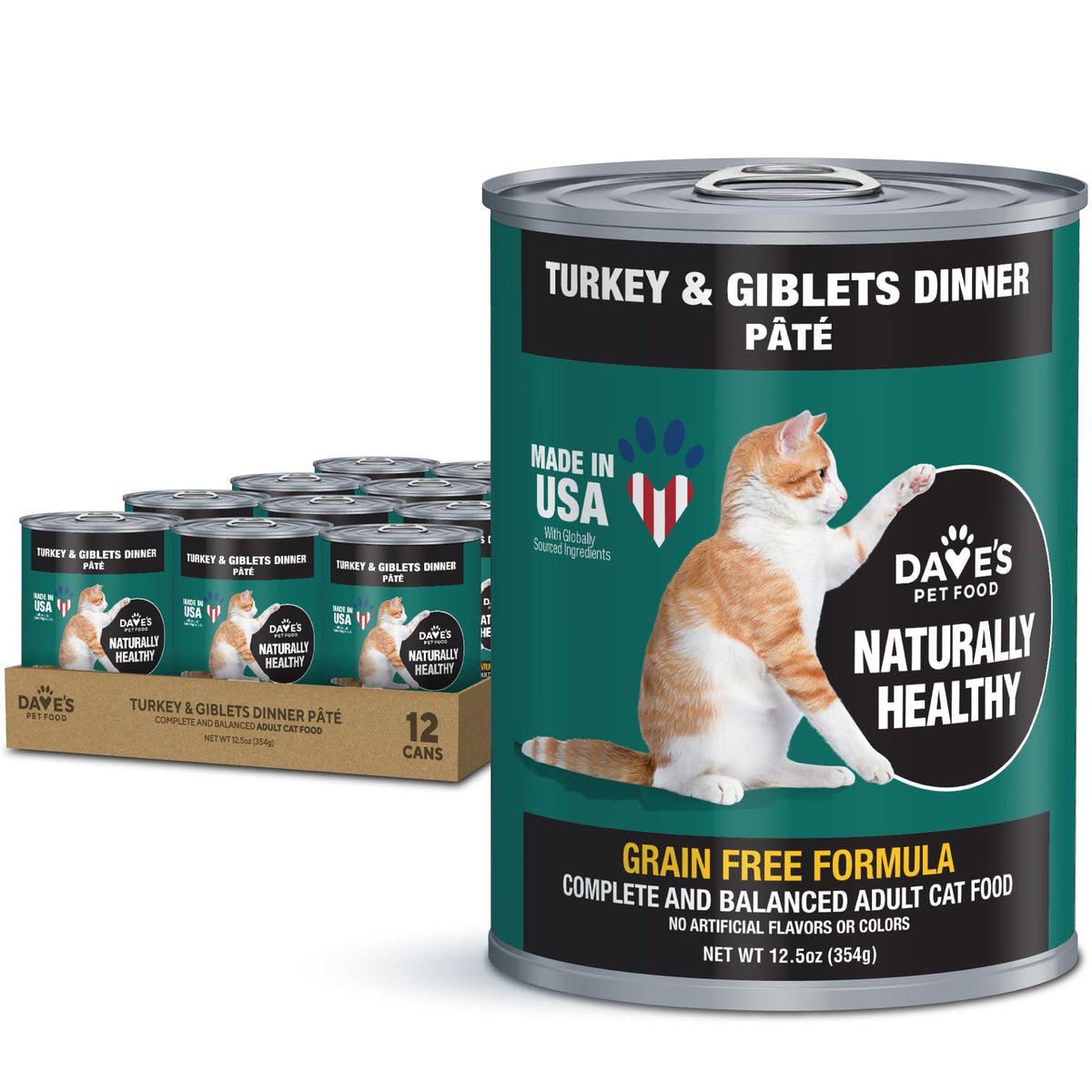 Dave's Pet Food pâte dinde-giblets en boîte, texture crémeuse et pratique à servir.