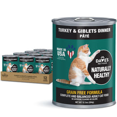 Dave's Pet Food pâte dinde-giblets en boîte, texture crémeuse et pratique à servir.