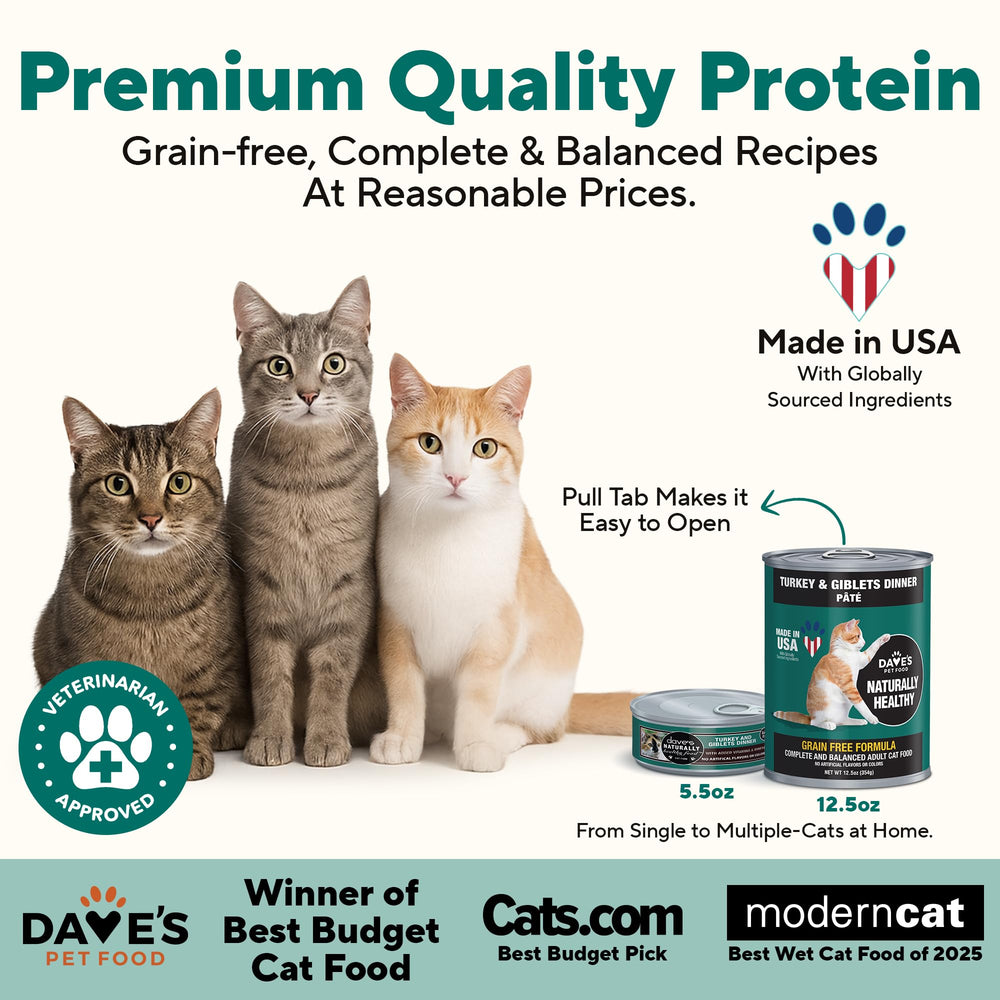 Dave's Pet Food pâte dinde-giblets sans-grain, goût naturel, idéal pour les repas quotidiens.