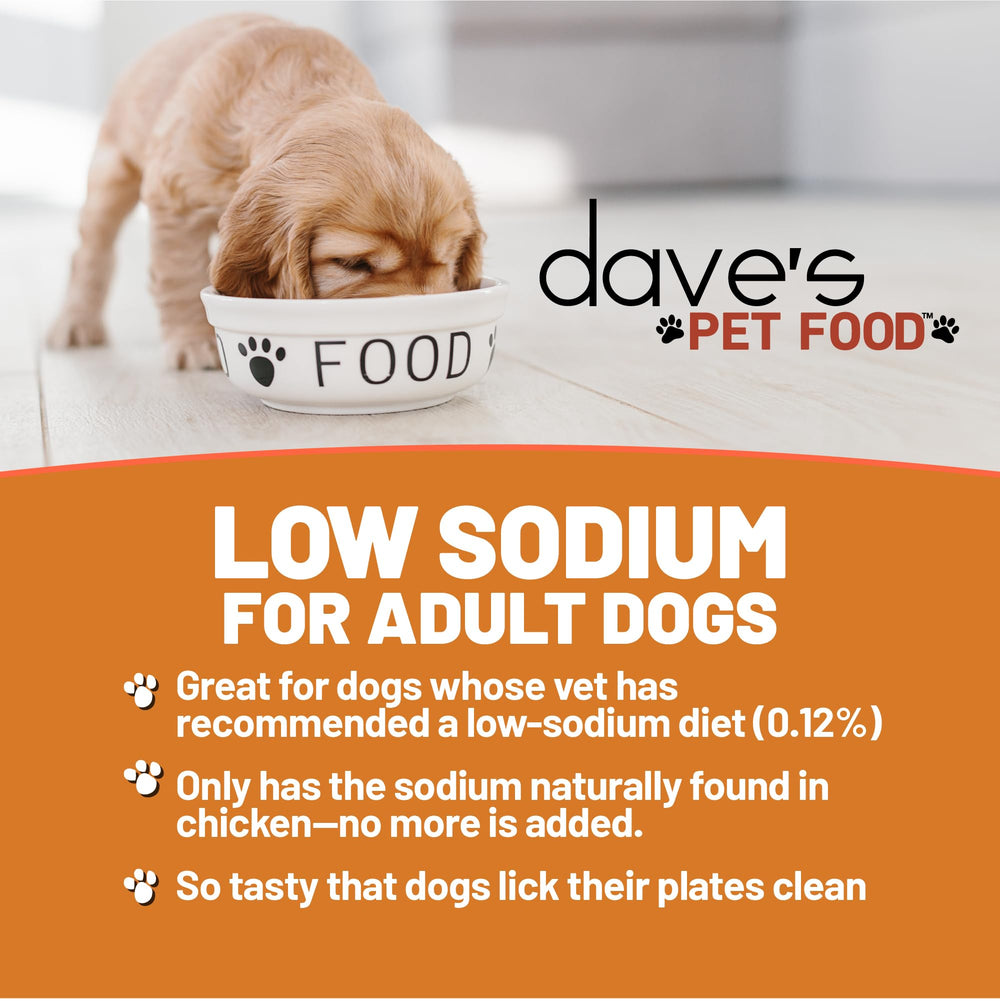 Dave's Pet Food - pate poulet en boite ouverte, texture humide appétissante