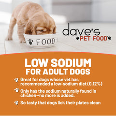 Dave's Pet Food - pate poulet en boite ouverte, texture humide appétissante