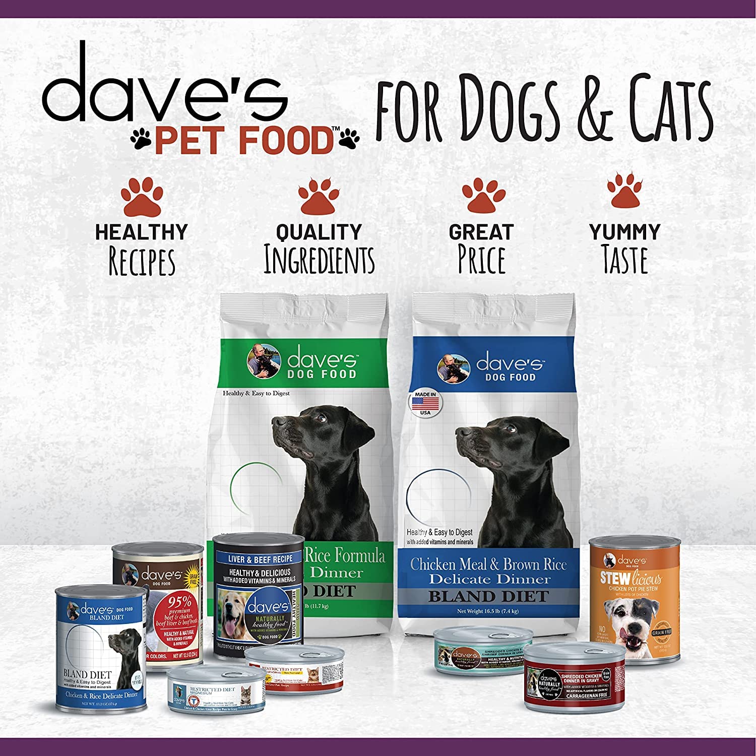 Dave's Pet Food - produit fabrique aux etats-unis, pate poulet de qualite