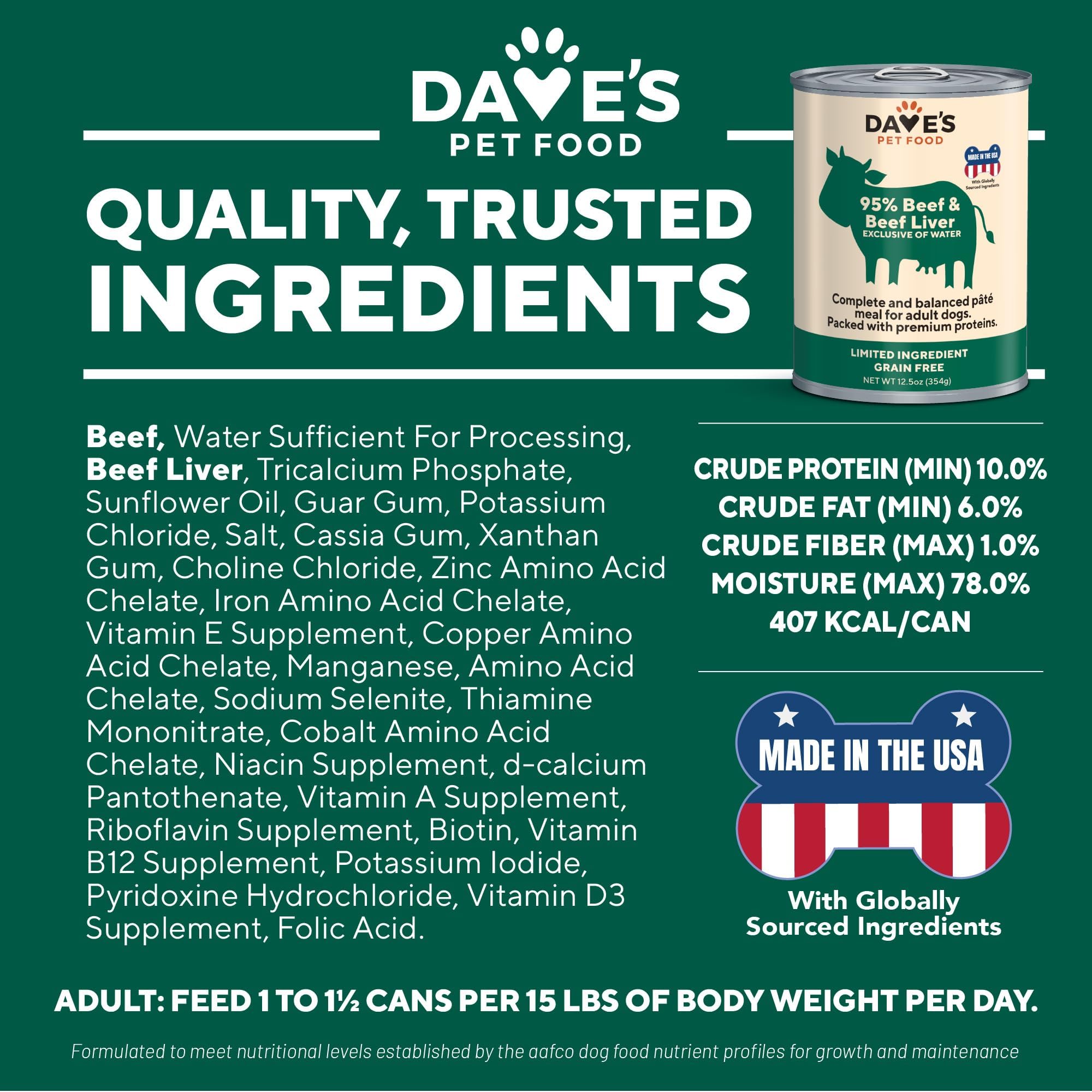 Dave's Pet Food contient protéine unique et vitamines et minéraux