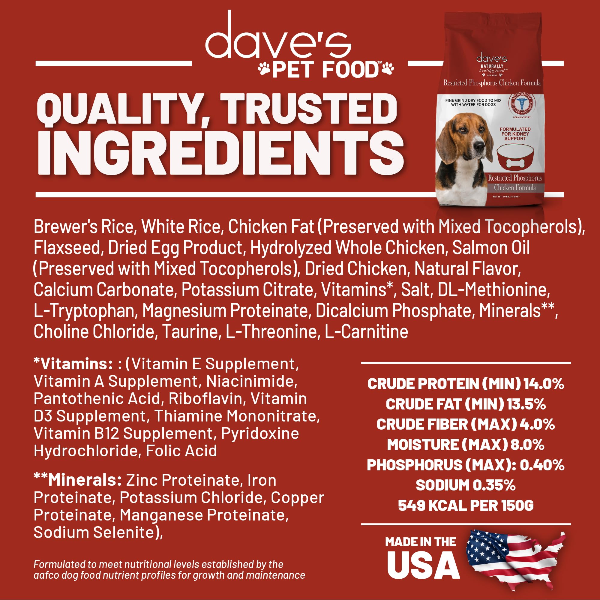 Dave s Pet Food Kidney Care goût savoureux stimulant l appétit.