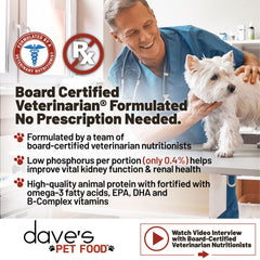 Dave s Pet Food Kidney Care mélange eau pour texture humide et hydratation.