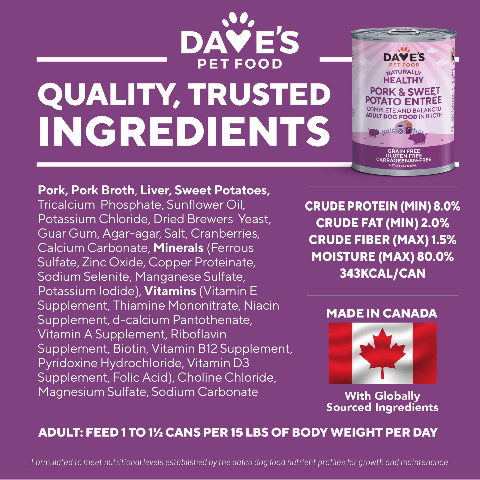 Dave's Pet Food vitamines et minéraux ajoutés pour une nutrition complète