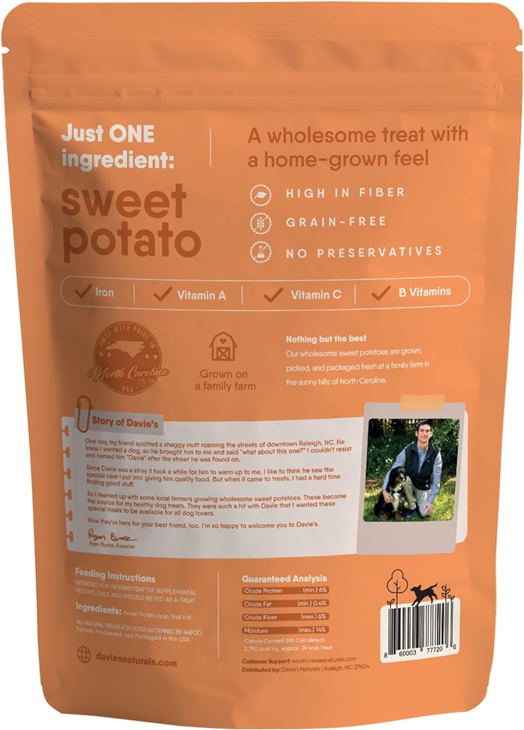 Récompense saine et pratique avec les friandises Davie's Naturals patate douce.