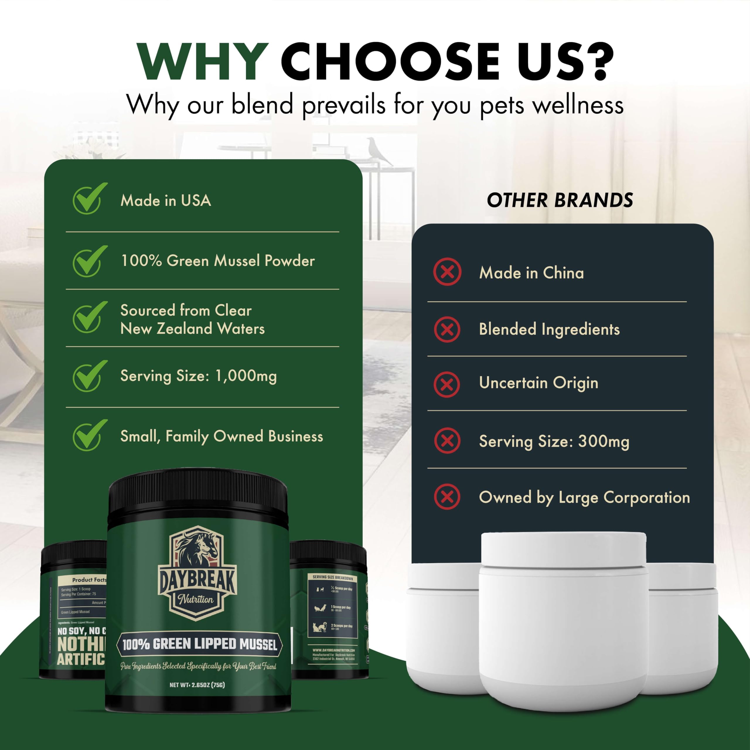 Versement de la poudre Daybreak Nutrition sur nourriture humide, pratique et rapide.