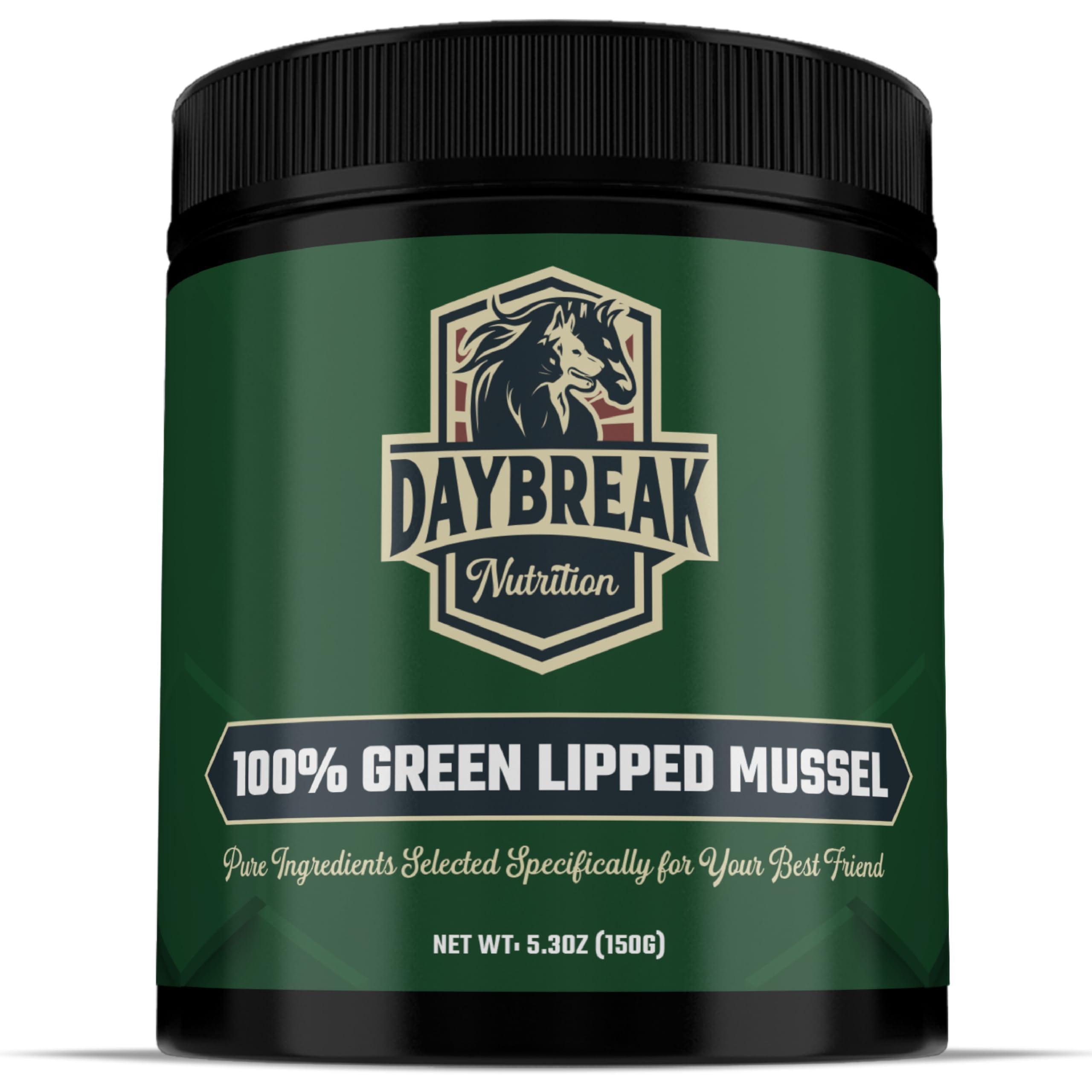 Daybreak Nutrition Poudre Coquilles Vertes, saupoudrée sur nourriture pour chiens et chats.