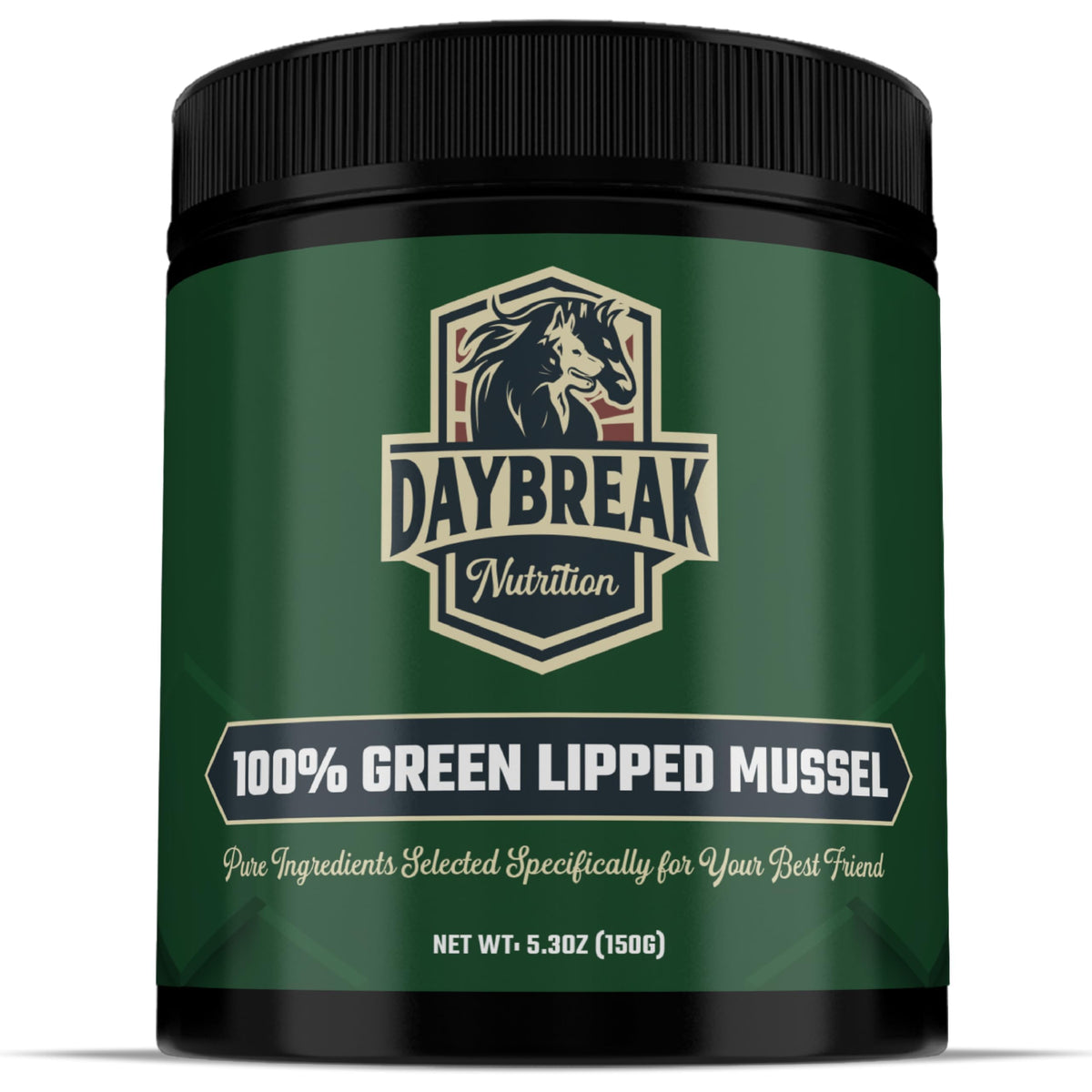 Daybreak Nutrition Poudre Coquilles Vertes, saupoudrée sur nourriture pour chiens et chats.