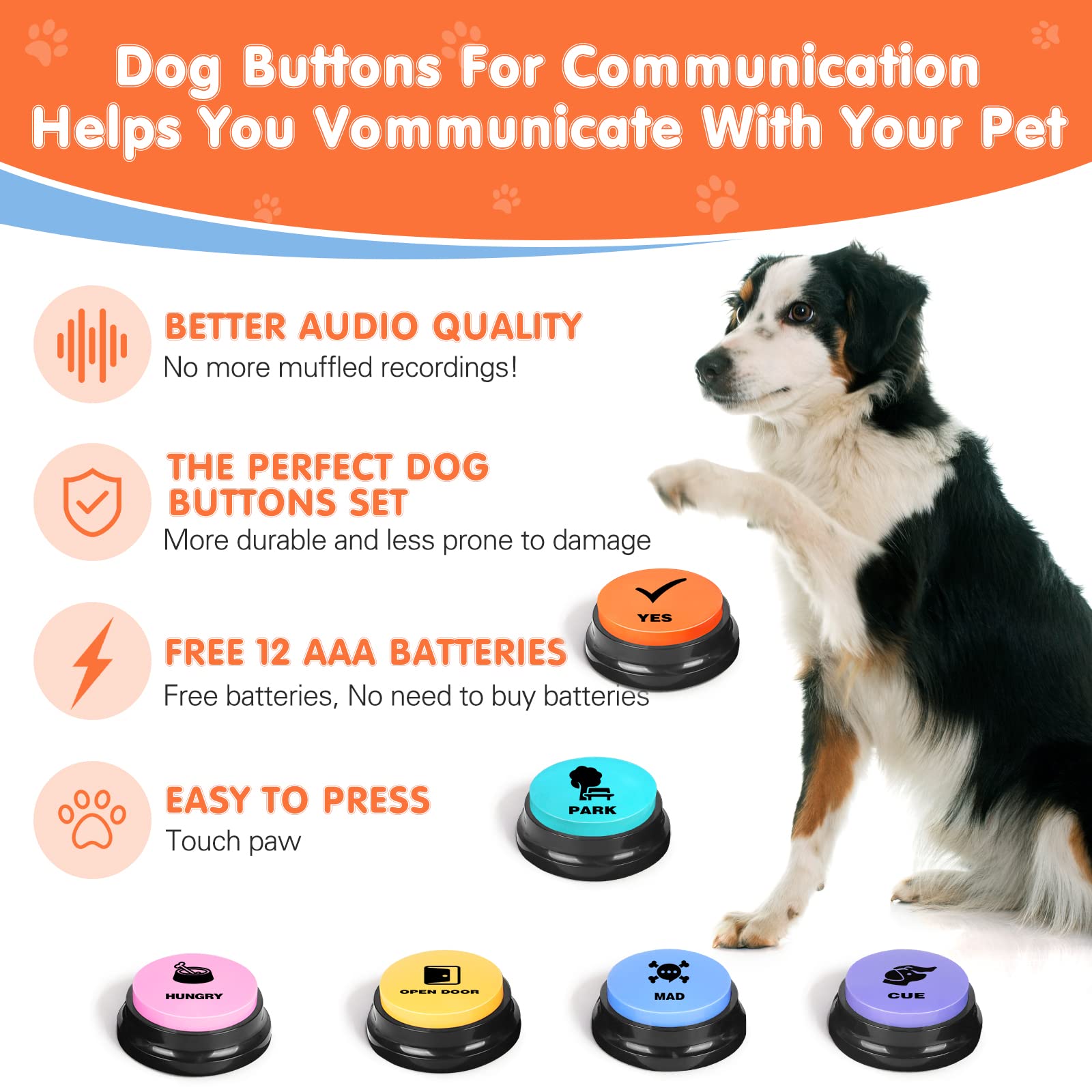 DCIAER Bouton Voix Enregistrement, enregistre des commandes personnalisées pour votre chien.