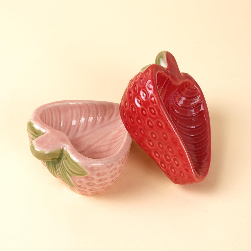 Bol hamster Deapeey en céramique rose, forme fraise, durable et facile à nettoyer.