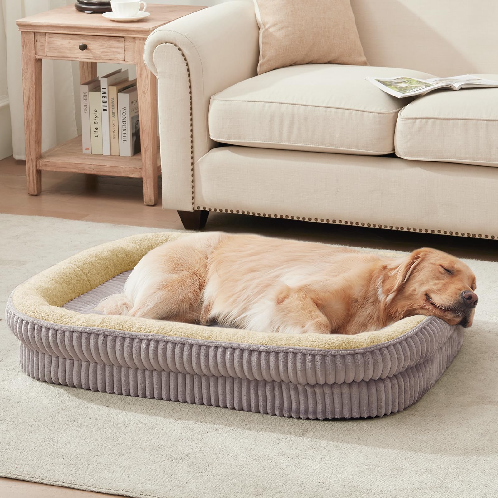 DEBANG HOME lit orthopédique chien avec nid d'abeille soutient les articulations et le dos.