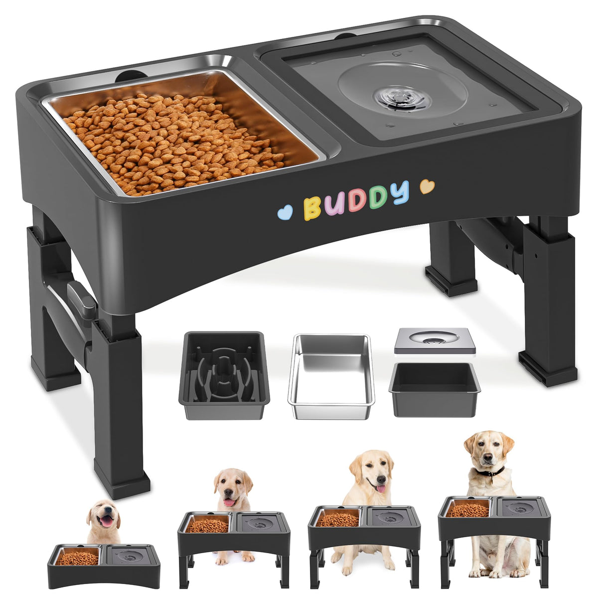 Decflow bol surélevé pour chien avec 4 hauteurs ajustables, pratique pour grandir.