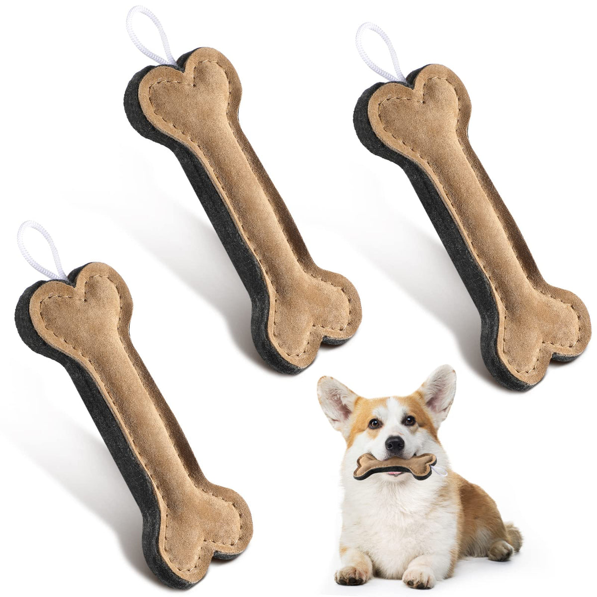Deekin os en cuir de 6 pouces pour chiens, jouet durable à mâcher.