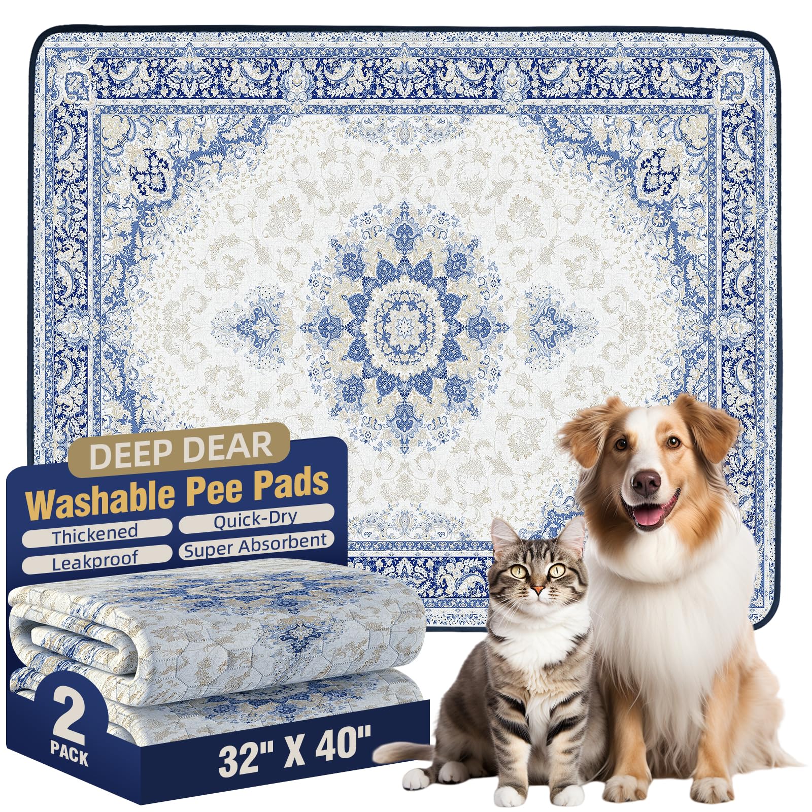 Deep Dear tapis-pipi chien 40x32 cm, duo réutilisable pour apprentissage.