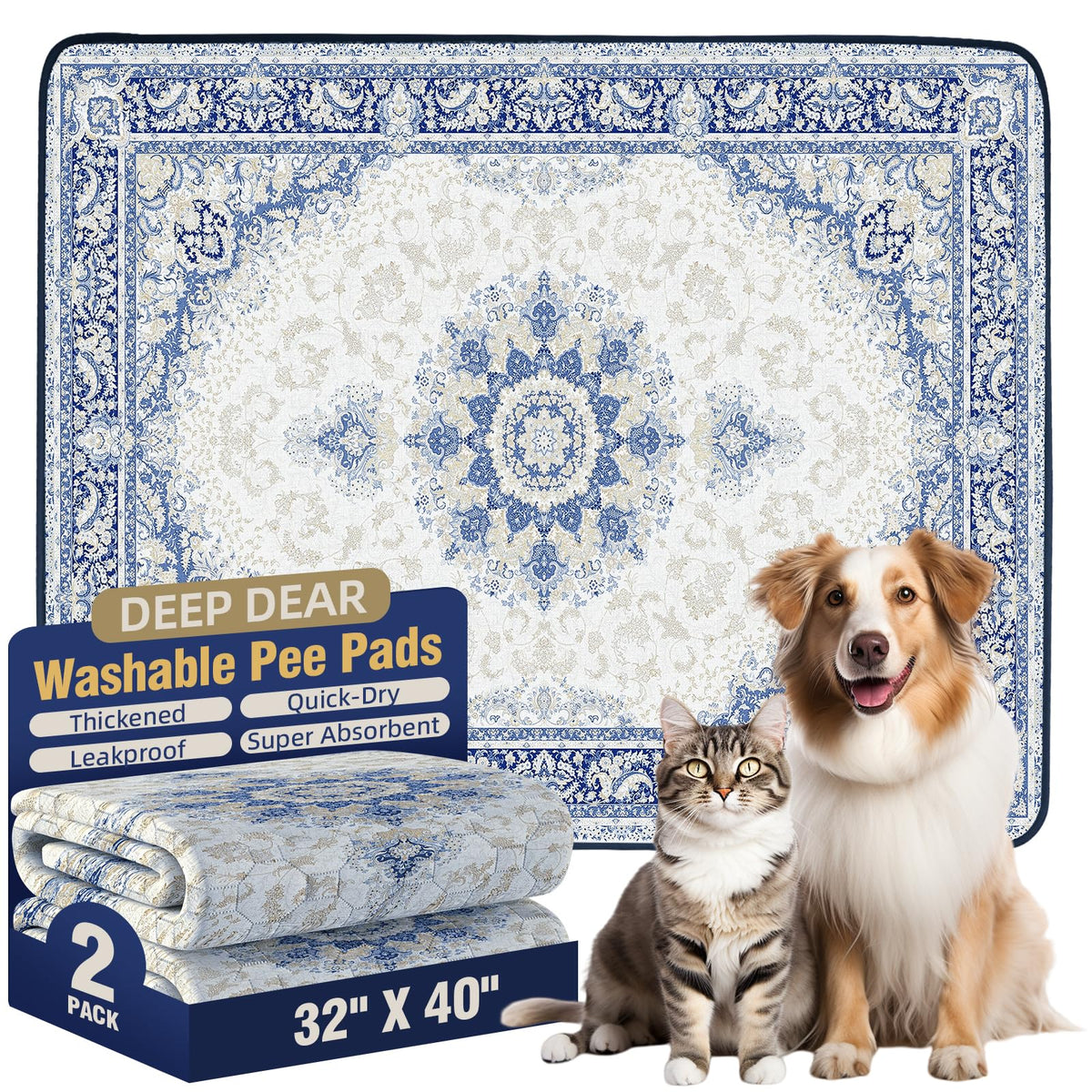 Deep Dear tapis-pipi chien 40x32 cm, duo réutilisable pour apprentissage.